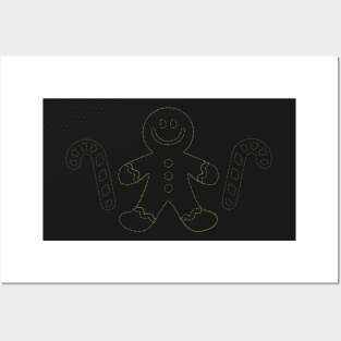 Gingerbread Man and Candy Canes Christmas Lights Posters and Art